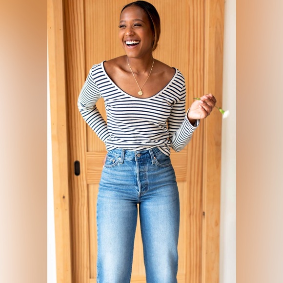 EMERSON FRY BALLET SCOOPNECK TOP - NAVY STRIPE ORGANIC - Picture 5 of 6